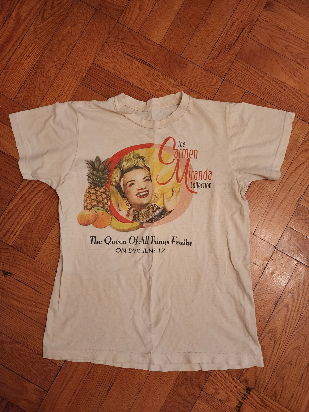 Carmen Miranda Collection Vintage Graphic Tee - Cream with Colorful Fruit Print